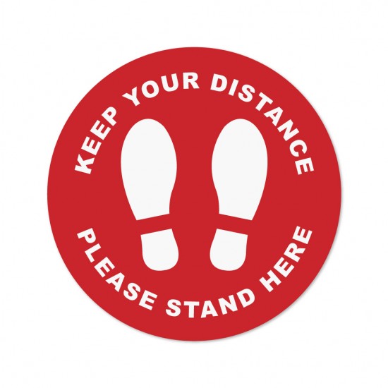 Covid-19 Floor Sticker Keep Your Distance 26cm Round Red 3pcs